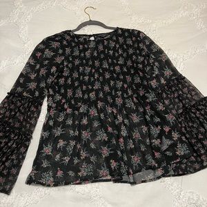 American Eagle Sheer Floral Top with Bell Sleeves